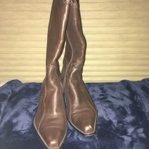Brown leather cowboy boot